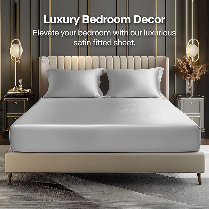 BEDELITE Satin Fitted Sheet and Pillowcase Set, Luxury Soft Similar to Silk - Image 2