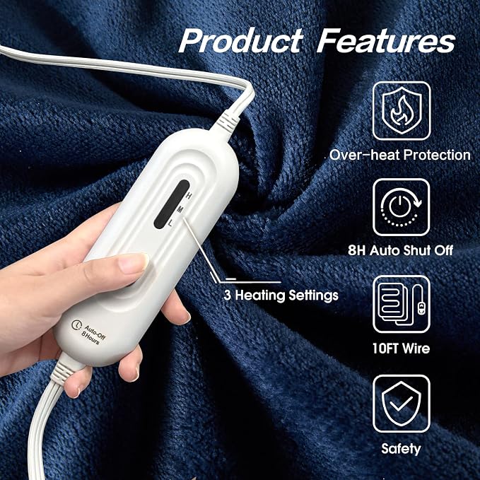 Tefici Electric Heated Blanket Twin, Super Cozy Soft 2-Layer Flannel 62" x 84" - Image 3