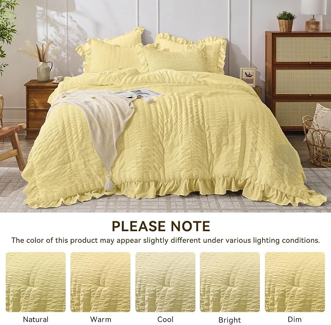 JOLLYVOGUE Twin Size Comforter Set, 2 Pieces Light Yellow Seersucker - Image 8