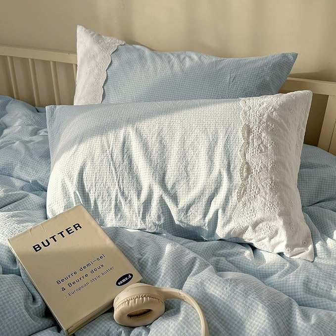 mixinni Blue Gingham Duvet Cover King Size - Image 7