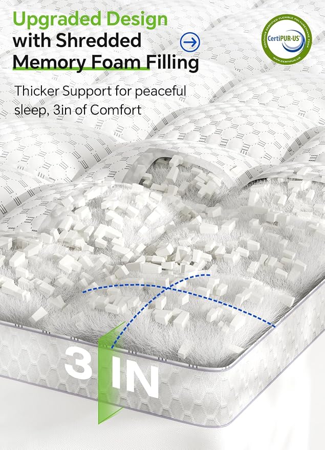 BEDELITE Queen Mattress Topper 3 Inch Thick Mattress Pad, Plush Pillow Top Bed - Image 3