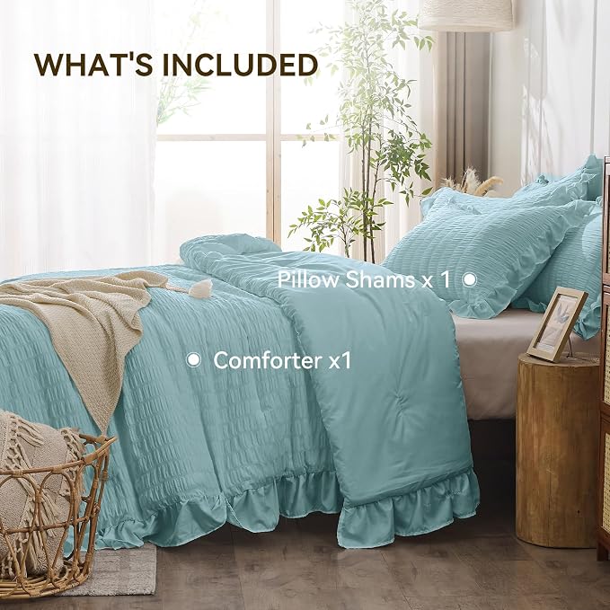 JOLLYVOGUE Blue Twin Size Comforter Set, 2 Pieces Seersucker Lightweight Fluffy - Image 5