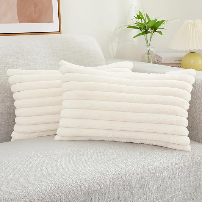 decorUhome Summer Cozy Faux Fur Throw Pillow Covers 12x20 Set of 2 Decorative by decorUhome