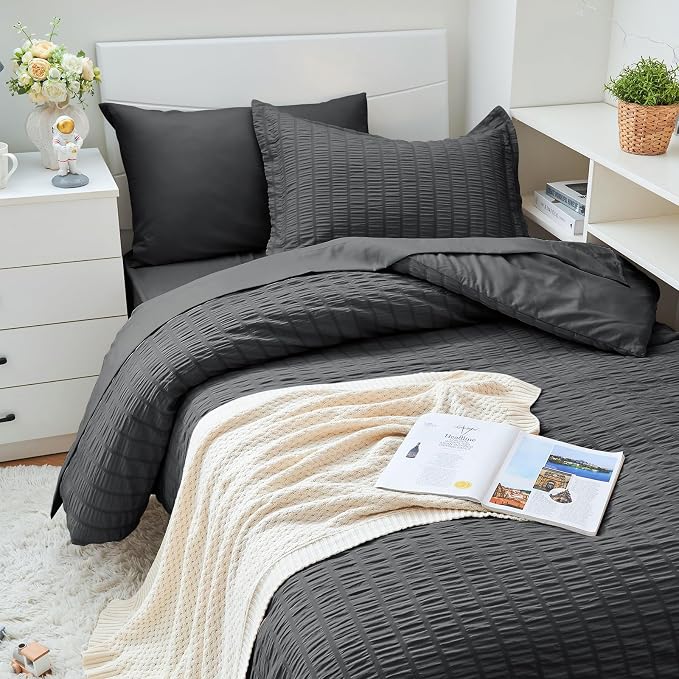 HYMOKEGE Twin XL Comforter Set Seersucker 5 Pieces, All Season Luxury Bed in a - Image 2