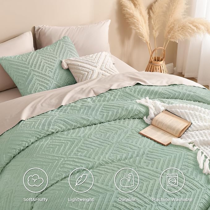 Andency Oversized King Comforter 128''x120'', 3 Pieces Sage Green Boho Bedding - Image 4
