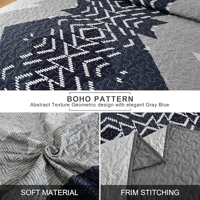Dintszyayue Queen Size Quilt Set, 3 Pieces Boho Bedspread Aztec Texture Quikted - Image 4