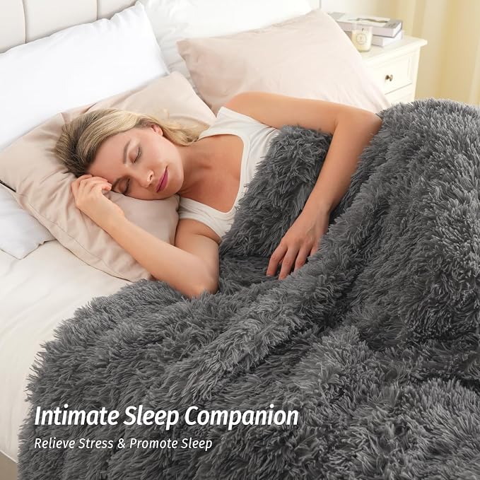 Wemore Shaggy Long Fur Faux Fur Weighted Blanket, Cozy and Fluffy Plush Sherpa - Image 2