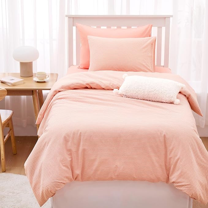 Wake In Cloud - Striped Cotton Duvet Cover Set, 100% Washed Cotton Textured - Image 8