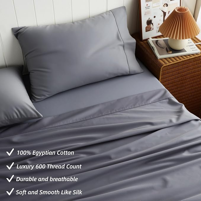 Cotton Flat Sheets Only, 600 TC 100% Cotton Flat Sheet Top Sheet Only, TwinXL - Image 2
