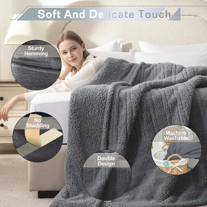 SNUGSUN Heated Queen Blanket Double Sided Sherpa, Soft Heating Electric Blanket - Image 5
