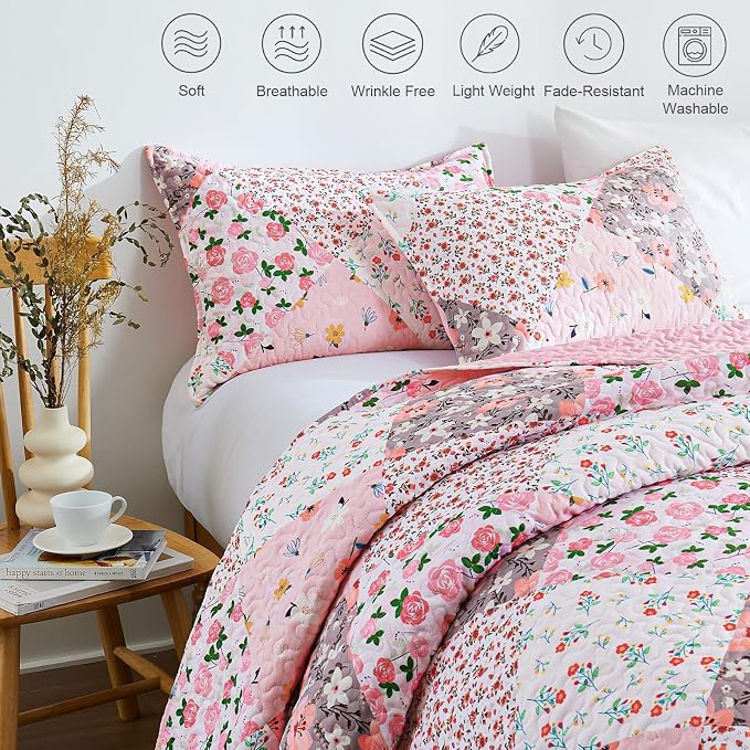 Whale Flotilla Patchwork Quilts Queen Size, Extra Soft Boho Floral Bedspreads - Image 6
