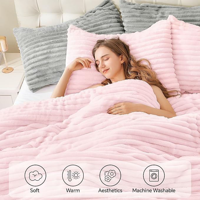 BEDELITE Fleece King Comforter Set -Super Soft & Warm Fluffy Cherry Blossom - Image 3
