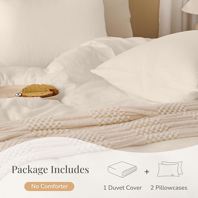 Ivory White Duvet Cover Queen Size, 100% Sandwashed Cotton Soft Queen Duvet - Image 4