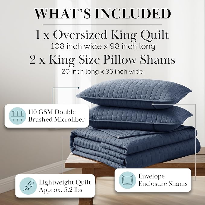 Southshore Fine Living, Inc. Lightweight Quilt King Size Bedding Set, Pet Hair - Image 2
