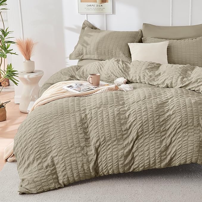 HYMOKEGE Linen Twin Comforter Set Seersucker 5 Pieces, All Season Luxury Bed in - Image 2