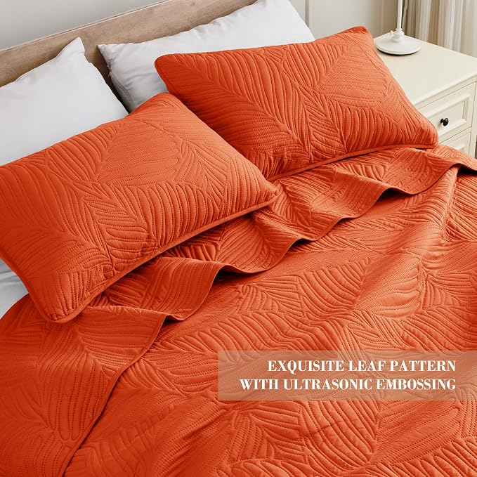 Exclusivo Mezcla Queen Quilt Bedding Set, Lightweight Burnt Orange Quilts Queen - Image 3