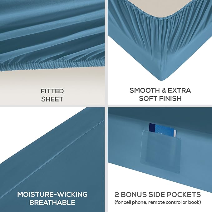 Mueller Luxury 6 PC Full Size Bed Sheets, Super Soft 1800, Deep Pocket up to - Image 4