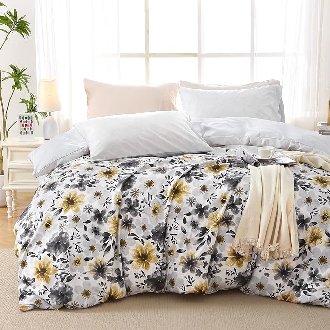 MUXHOMO Duvet Cover Queen Size, Reversible Floral Vintage Duvet Cover Set by MUXHOMO