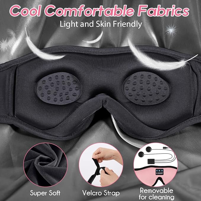 LC-dolida Sleep Headphones, Sleep Mask Bluetooth Wireless Music Eye Mask - Image 4