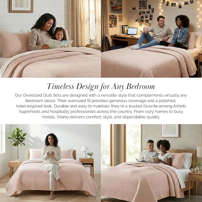 Southshore Fine Living, Inc. Oversized King Quilt Set, Stitched Blush Pink - Image 6