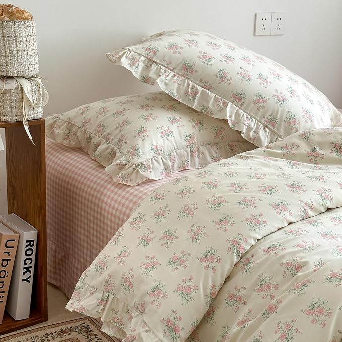 MKXI Floral Duvet Cover Set for Girls 100% Cotton Ruffled Bedding - Image 2