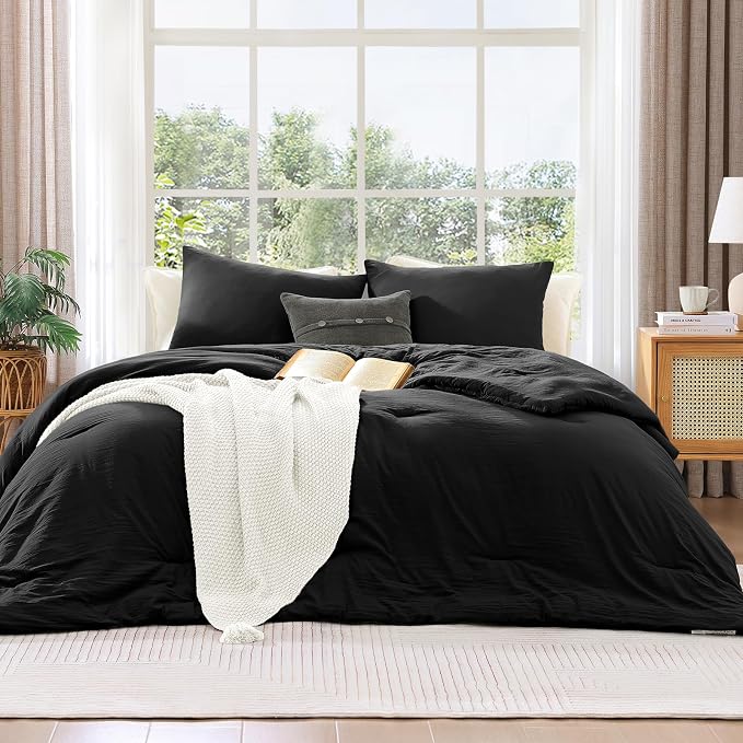 WRENSONGE Comforter Full Size, 3 Piece Black Soft Full Comforter Sets- Warm by WRENSONGE