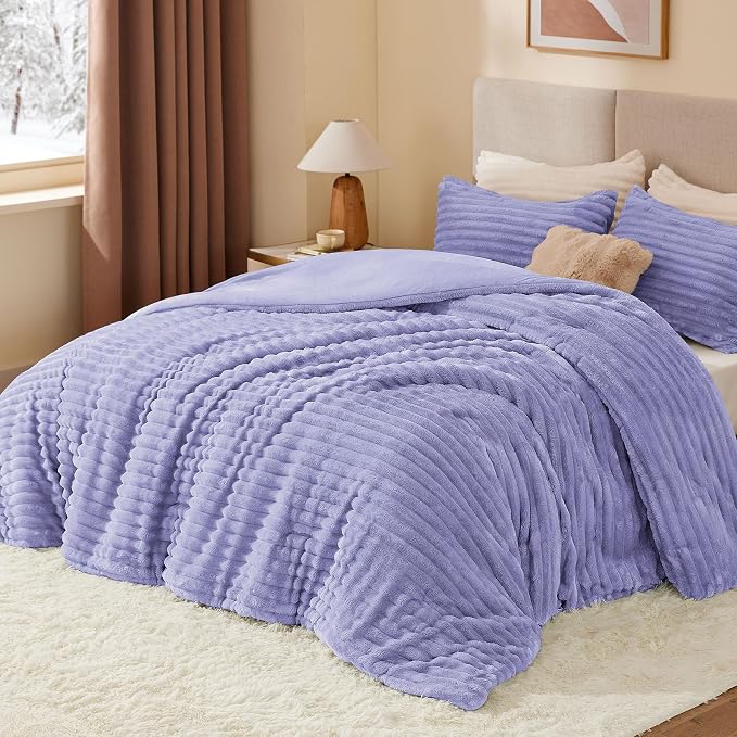BEDELITE Fleece King Comforter Set -Super Soft & Warm Fluffy Lavender Bedding - Image 2