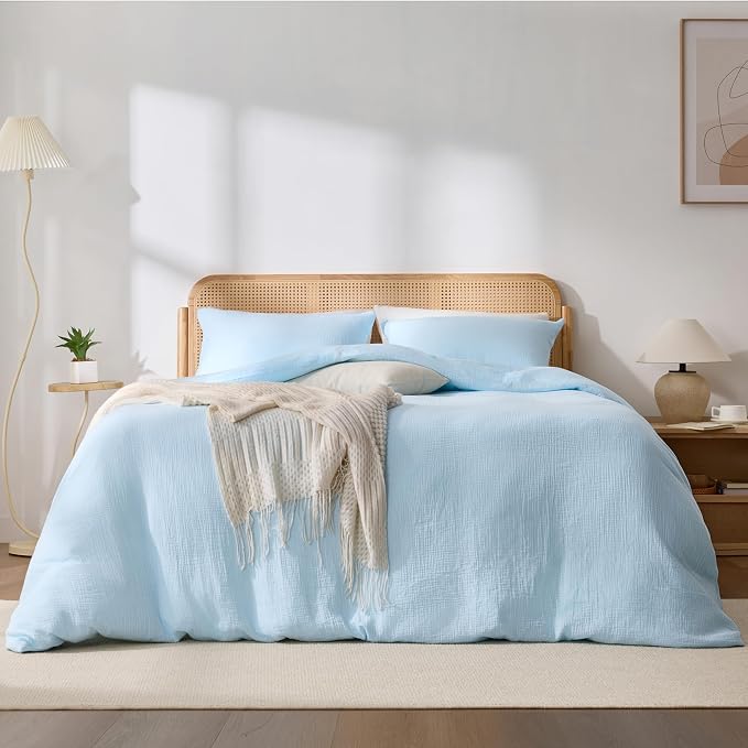 Blue Duvet Cover King, 100% Sandwashed Cotton Soft King Size Duvet Cover Set 3 - Image 6
