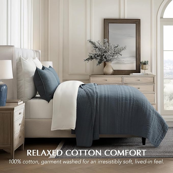 EVERGRACEHOME 100% Cotton Modern Lines Quilt Set Queen Size, Pre-Washed Soft - Image 2