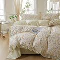 mixinni 100% Cotton Duvet Cover Set King, Reversible Spring Floral Ruffle Green by mixinni