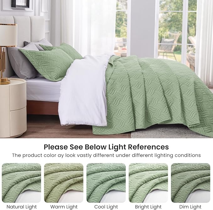 Love's cabin King Size Quilt Bedding Set Sage Bedspreads - Image 5