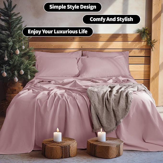 LBRO2M 100% Pure Linen Sheet Set Deep Pocket Up to 16" Bed Sheets Sets - Image 8