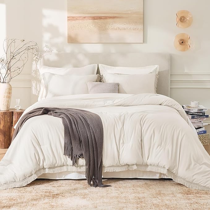 Andency Twin Comforter Set Beige, 2 Pieces Boho Tassel Kids Comforter Sets - Image 2