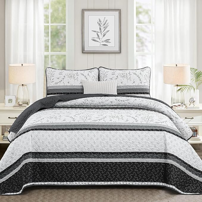 Quilt Set King Size, 3 Piece Soft Lightweight Microfiber Quilt Bedding Set by HOME