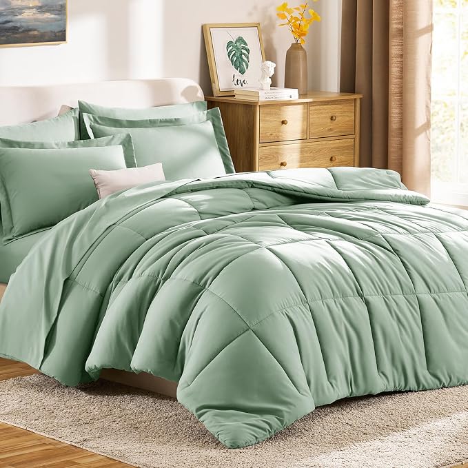 CozyLux Queen Comforter Set Sage Green - Image 9