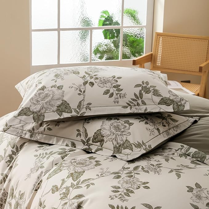 OAITE Duvet Cover Set Queen Size Floral Pattern 600 Thread Count Ultra Soft - Image 5