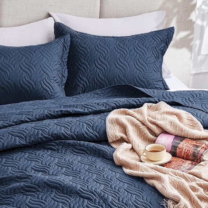 Love's cabin California King Size Quilt Bedding Set Navy Bedspread - Image 7