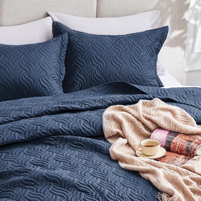 Love's cabin King Size Quilt Set Navy Blue Bedspreads - Image 7