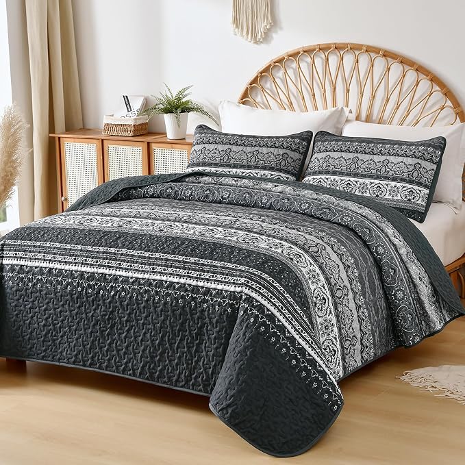 WONGS BEDDING Boho King Quilt Set, Lightweight Bed Decor Bedspread - Image 2