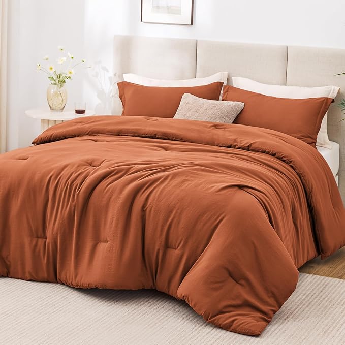 Love's cabin Terracotta King Size Comforter Set, 3-Piece Prewashed Bed Set by Lovescabin
