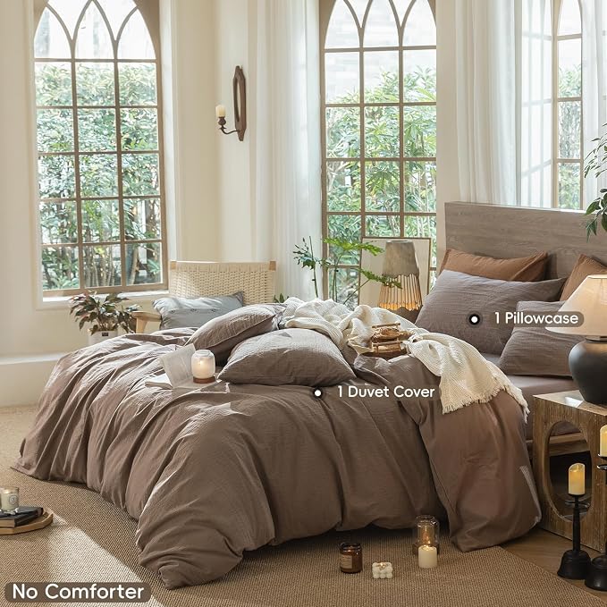 MooMee Wavy Striped Duvet Cover Set 100% Washed Cotton Linen Like Textured - Image 2