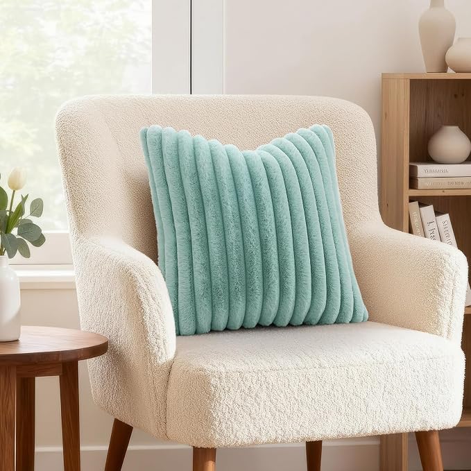 decorUhome Summer Cozy Faux Fur Throw Pillow Covers 24x24 Set of 2 Decorative - Image 4
