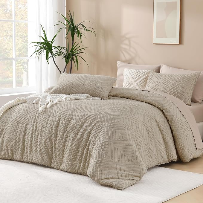 Andency Oatmeal King Size Comforter Set, 3 Pieces Boho Bedding Set & Collections by Andency