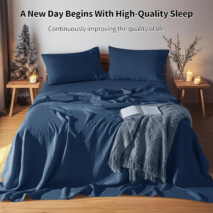LBRO2M 100% Pure Linen Sheet Set Deep Pocket Up to 16" Bed Sheets Sets - Image 5