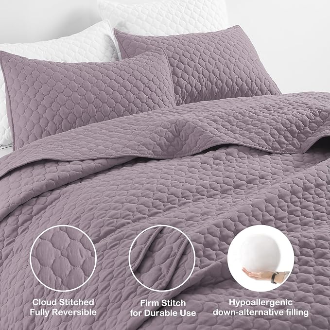 HORIMOTE HOME Quilt Queen Size Grayish Purple, Lightweight Quilts - Image 3