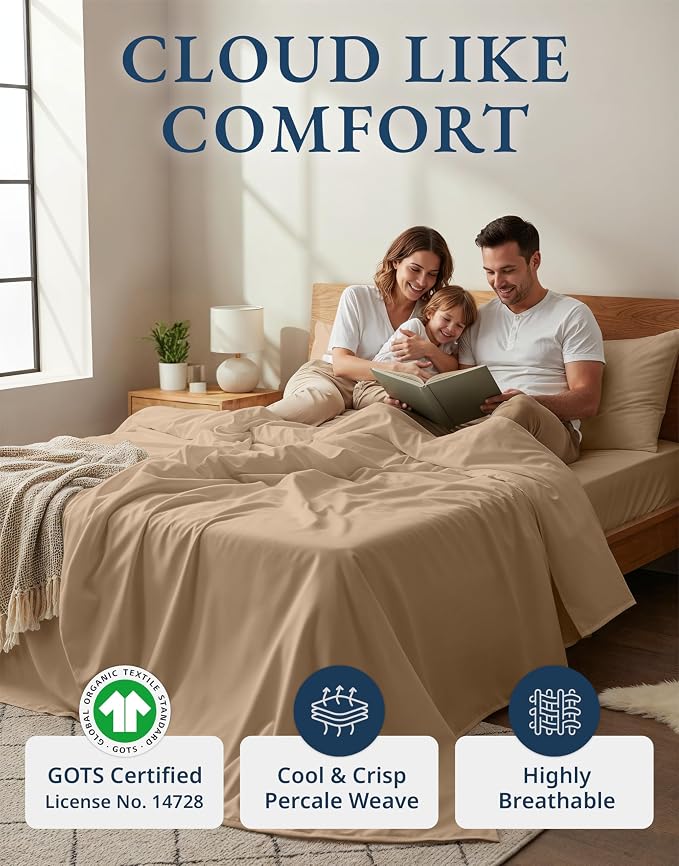 LANE LINEN 100% Organic Cotton Sheets Set Pure Long- Staple Percale Weave - Image 2