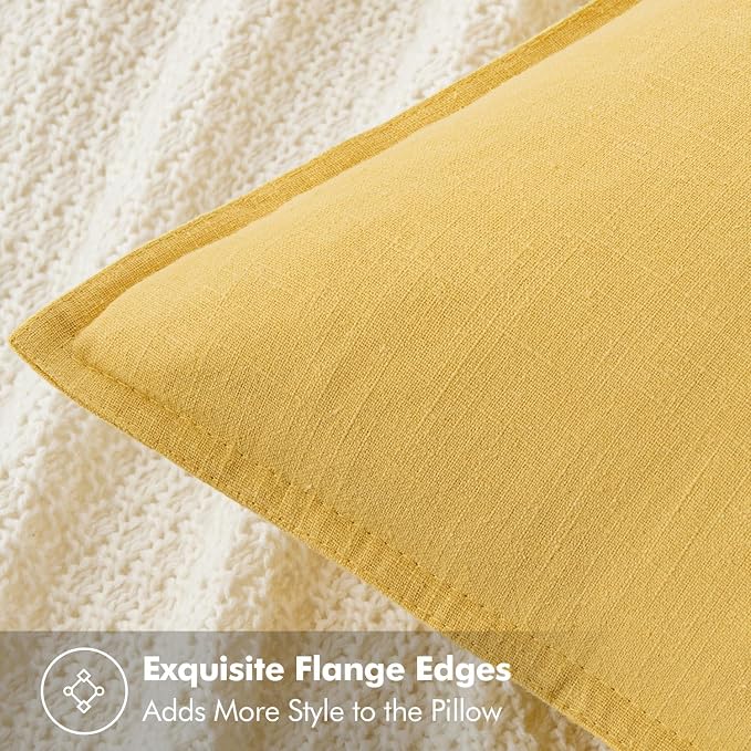 MIULEE Decorative Linen Pillow Covers 18x18 Inch Yellow ​Boho Farmhouse​ - Image 2
