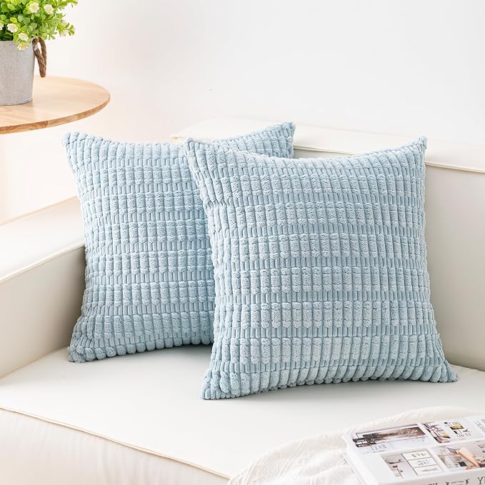 Aegero Pack of 2 Corduroy Decorative Throw Pillow Covers 18x18 InchSoft Striped by Unknown