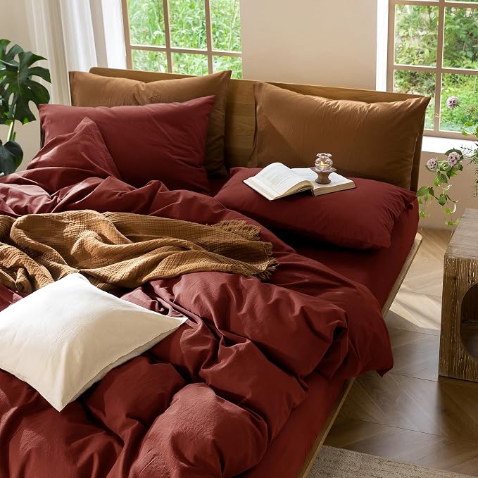 MooMee Bedding Duvet Cover Set 100% Washed Cotton Linen Like Textured - Image 9
