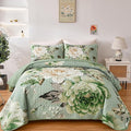 WONGS BEDDING Floral Quilt Set Queen, Sage Green 3 Pieces Elegant Flower by WONGSBEDDING